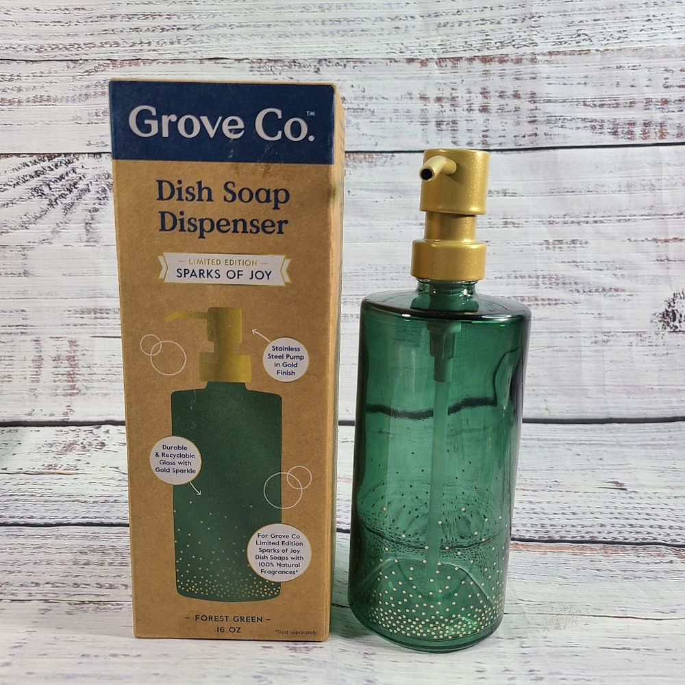 Grove Co. Dish Soap Glass Dispenser Forest Green, 16oz NEW